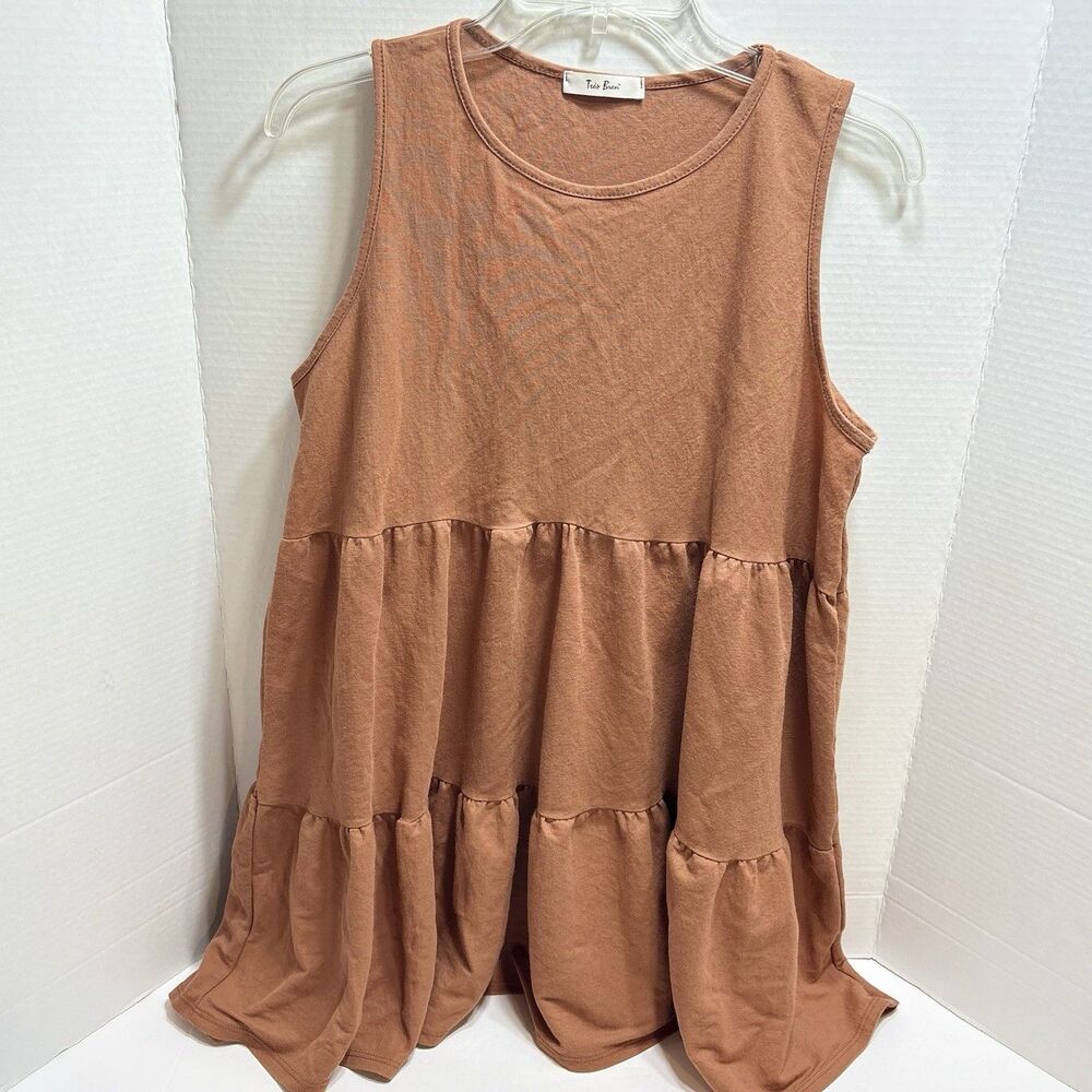 Tres Bien Burnt Orange Tiered Sleeveless Mini Dress Flowy Summer